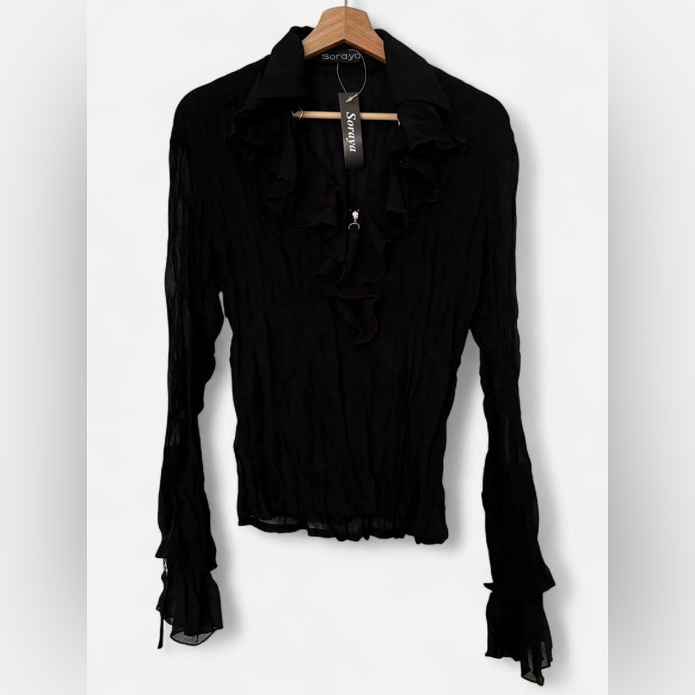 Soraya Black Ruffled Blouse with bell sleeves